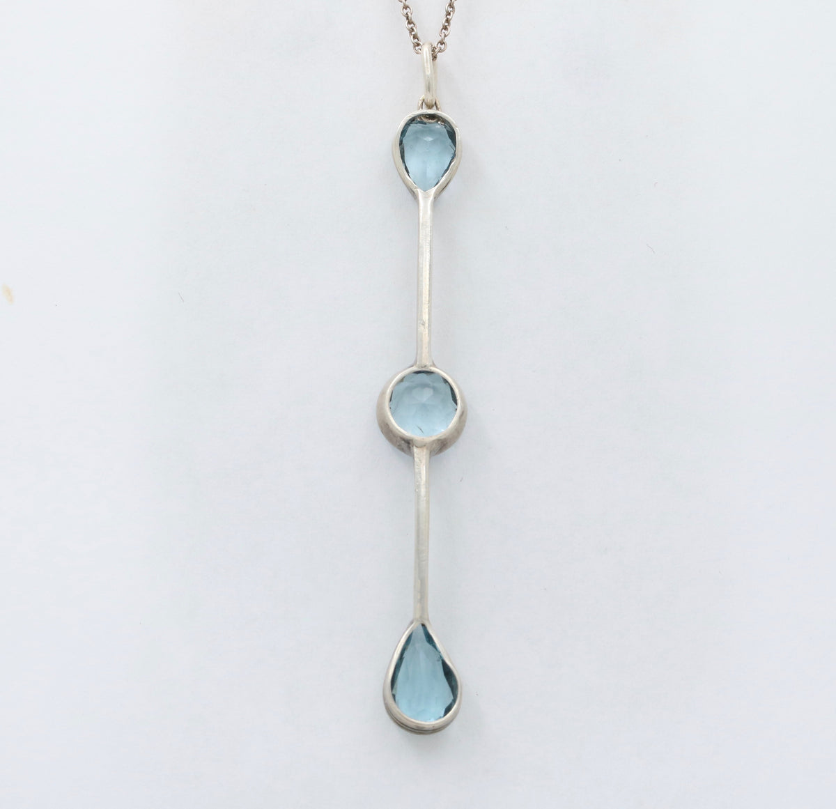 Art Deco Aquamarine and Sterling Silver Line Pendant, Antique Charm