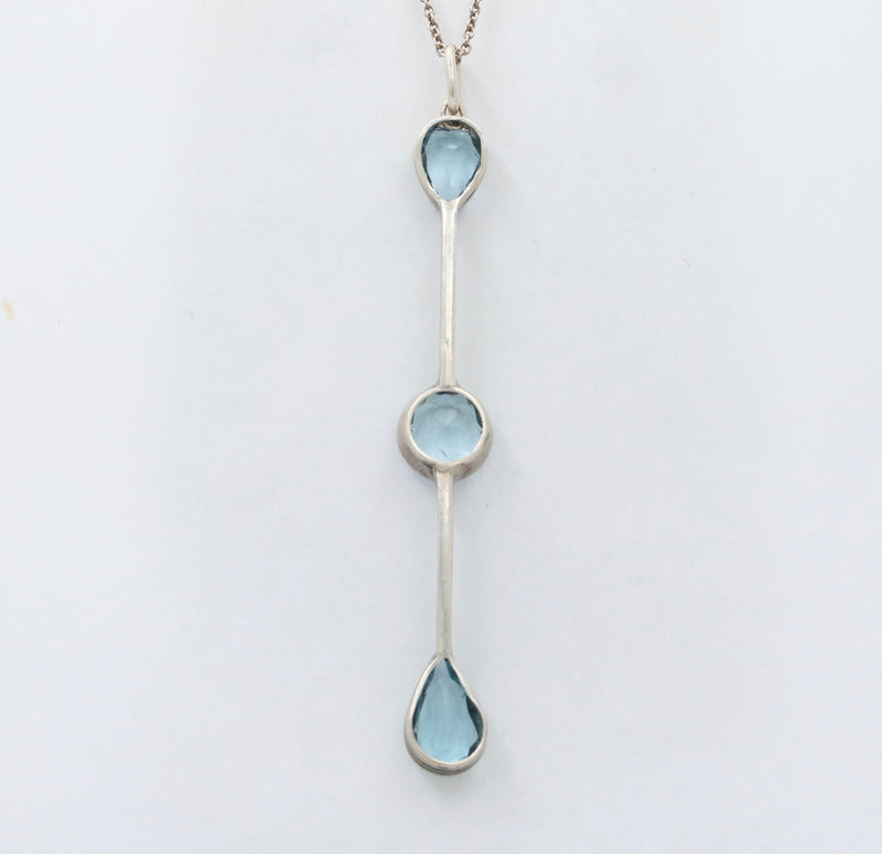 Art Deco Aquamarine and Sterling Silver Line Pendant, Antique Charm