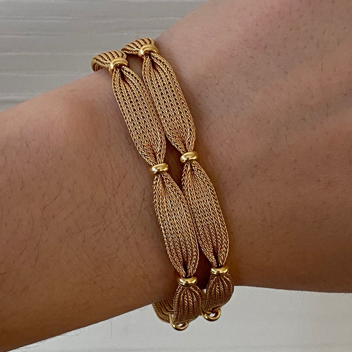 Vintage 18K Gold Woven Bracelet, 7.25” Long