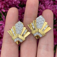 Architectural 18K Gold and 2.9 Carat Diamond Vintage Clip Earrings