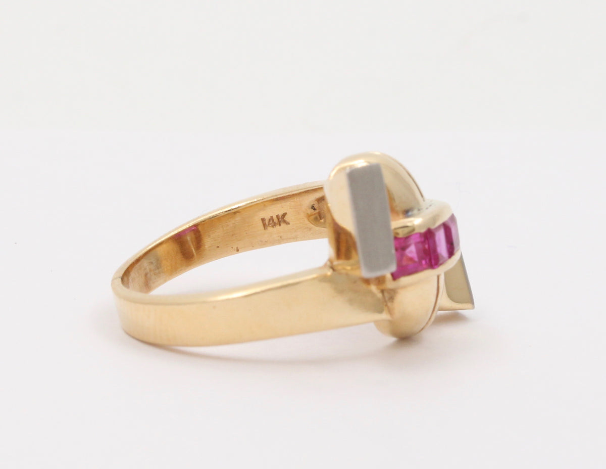 Retro 14K Gold and Ruby Knot Ring, Vintage Ring