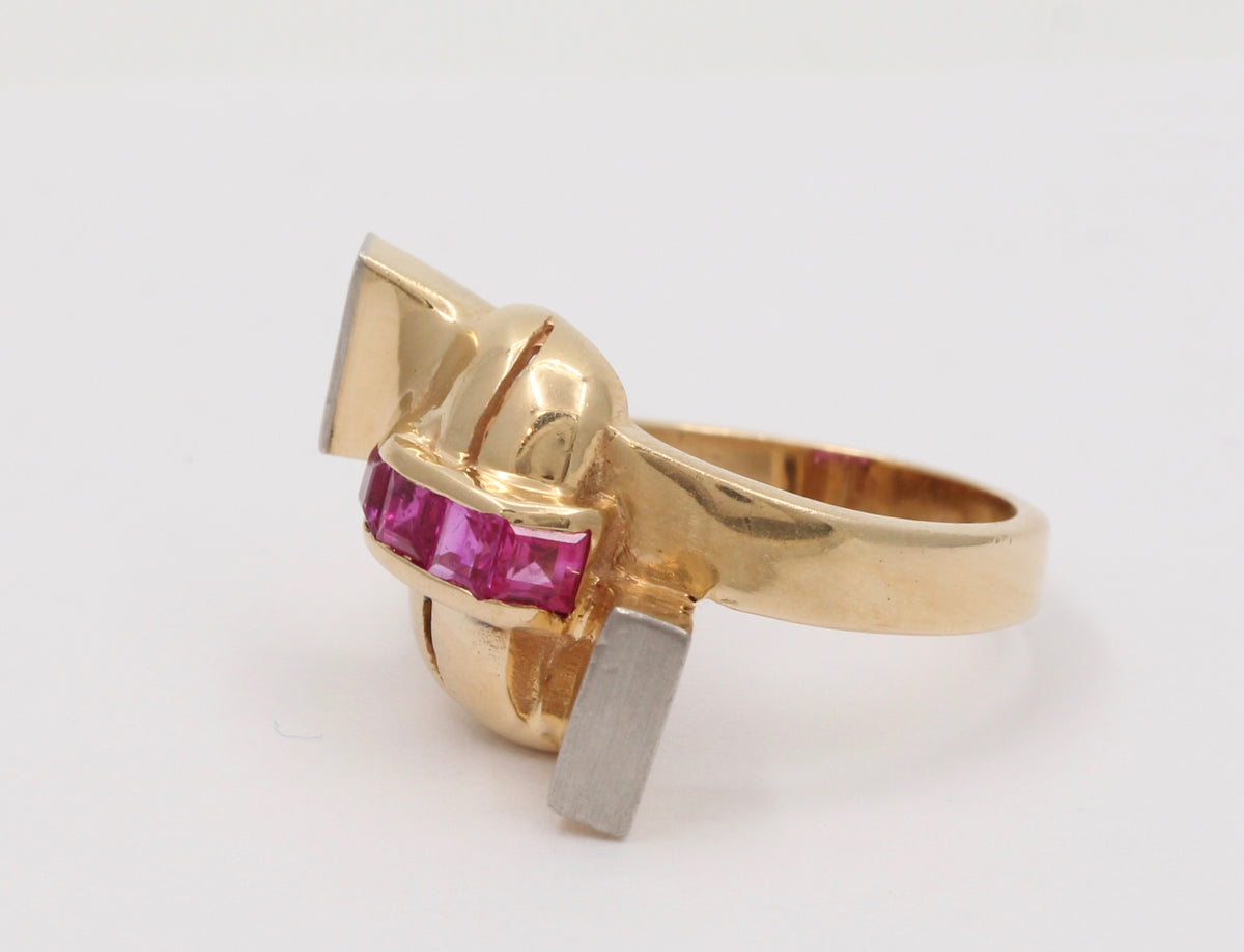 Retro 14K Gold and Ruby Knot Ring, Vintage Ring
