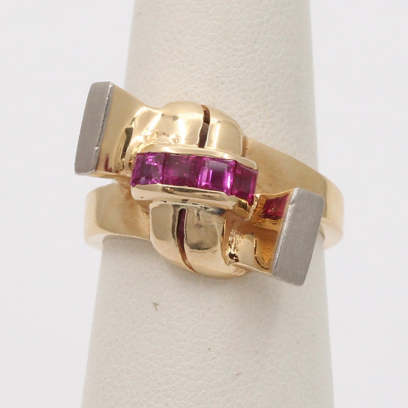 Retro 14K Gold and Ruby Knot Ring, Vintage Ring