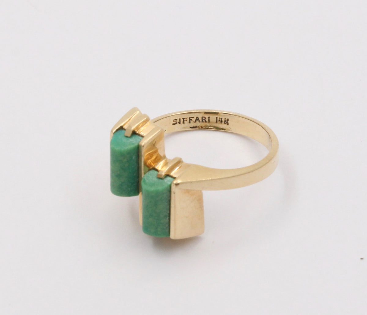 Vintage 14K Gold and Turquoise Geometric Bypass Ring