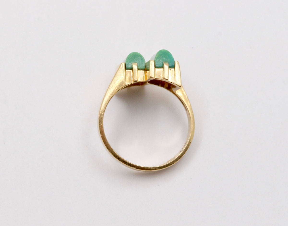 Vintage 14K Gold and Turquoise Geometric Bypass Ring