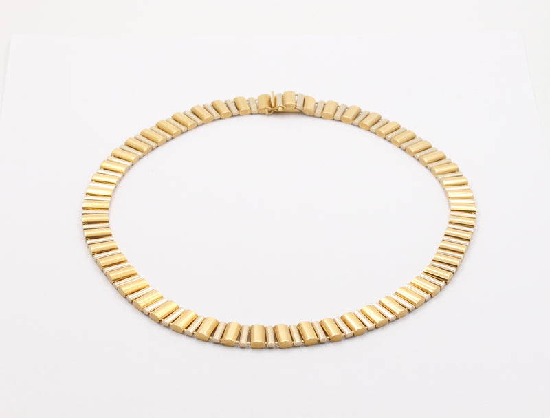 Vintage 18K Bicolor Gold Barrel Link Collar, 63.4 Gram Italian Necklace