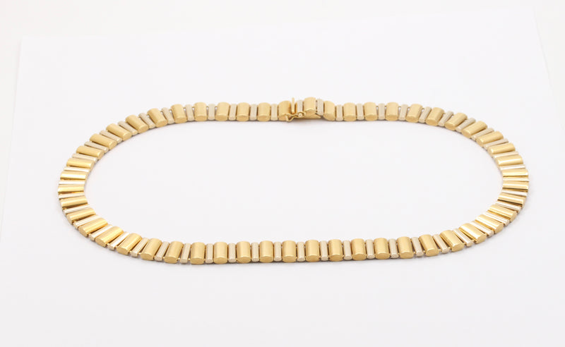 Vintage 18K Bicolor Gold Barrel Link Collar, 63.4 Gram Italian Necklace