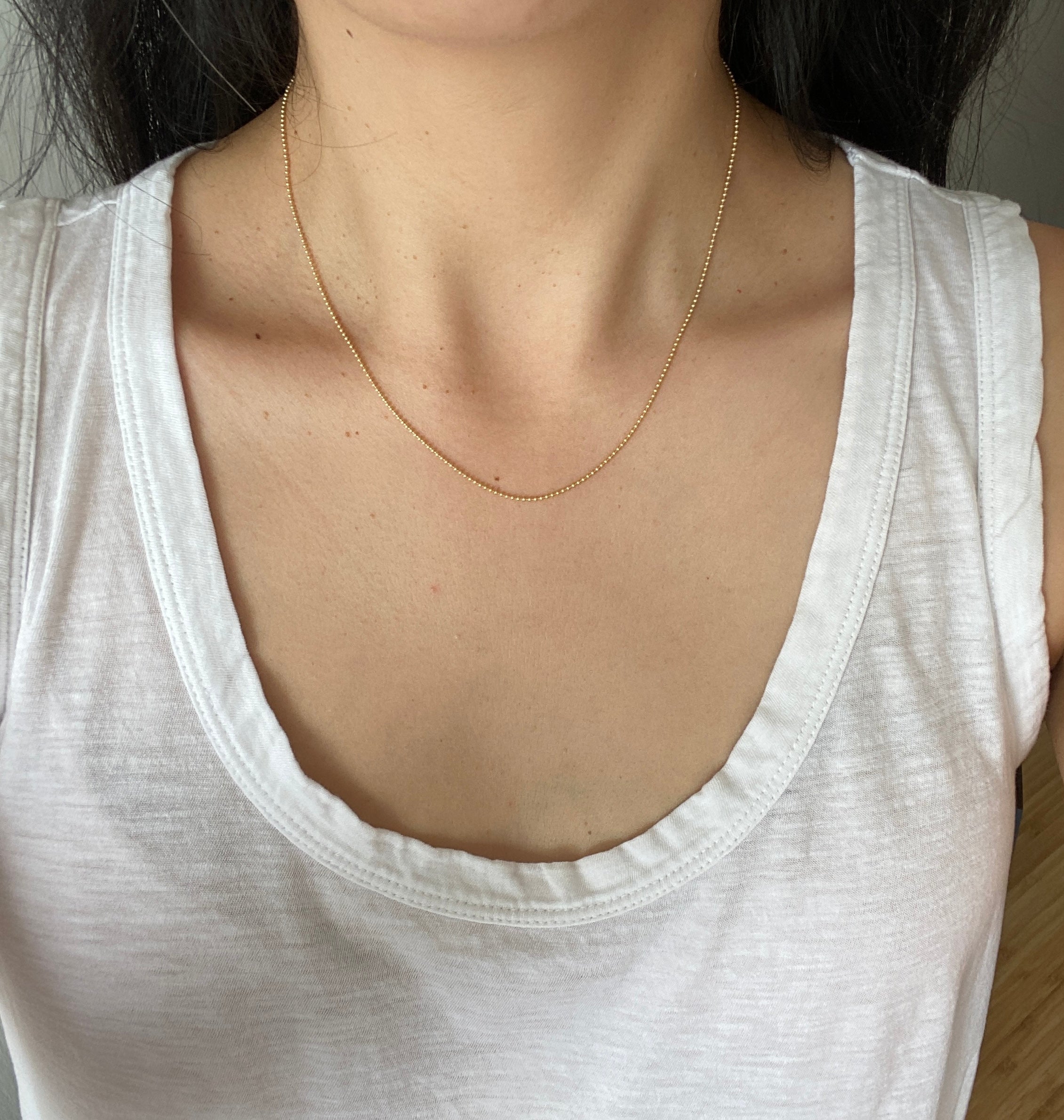 Gold Flat Beaded Necklaces | Dainty Flat Ball Chain | Beads Necklace | –  YanYa