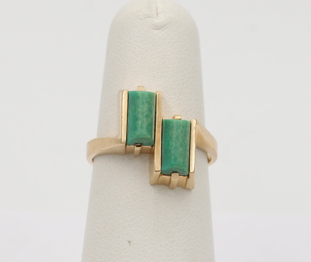 Vintage 14K Gold and Turquoise Geometric Bypass Ring