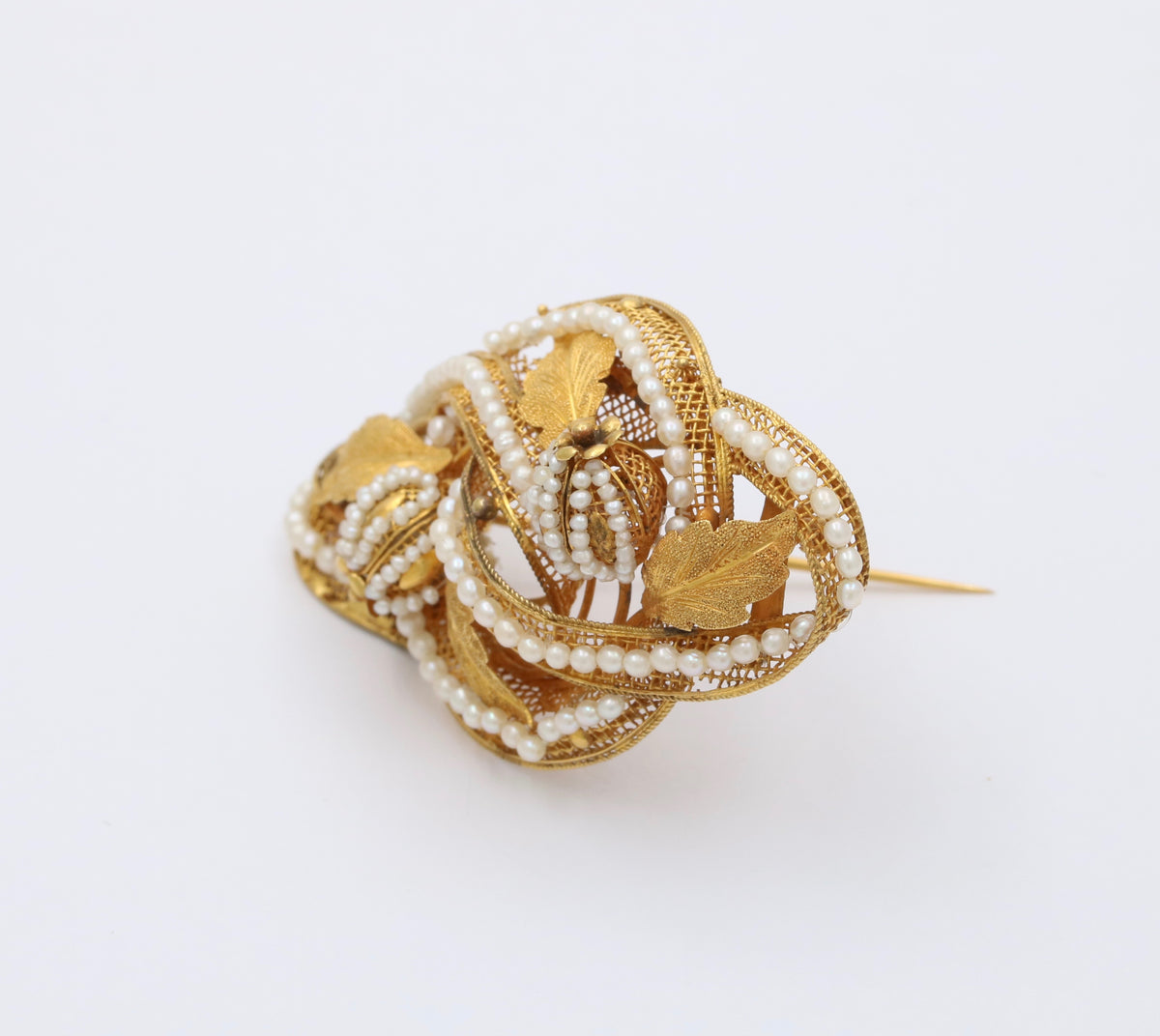 Victorian 18K Gold and Pearl Thistle, Flower Brooch