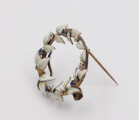 Art Nouveau Enamel, Diamond, and Sapphire Wreath Pin, Antique Fob