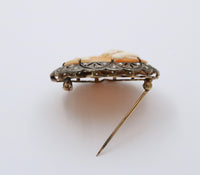 Antique 18K Gold, Silver, and Diamond Cameo Brooch, Pin