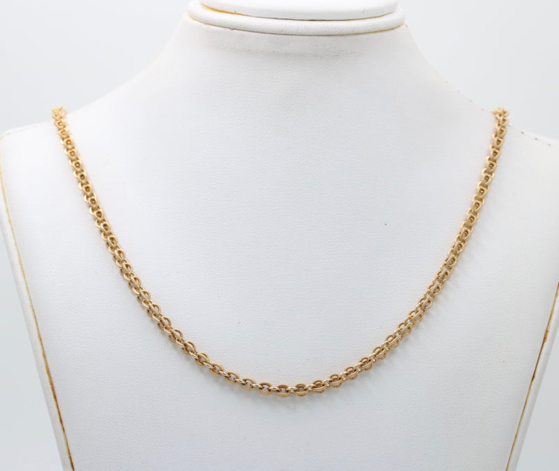 Victorian 14K Gold Open Link Textured Chain, 22 Inch Necklace