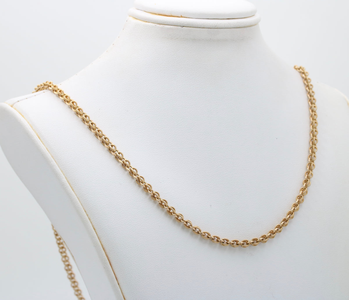 Victorian 14K Gold Open Link Textured Chain, 22 Inch Necklace