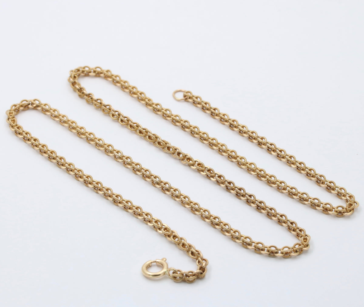 Victorian 14K Gold Open Link Textured Chain, 22 Inch Necklace