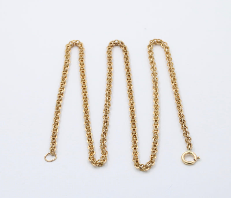 Victorian 14K Gold Open Link Textured Chain, 22 Inch Necklace