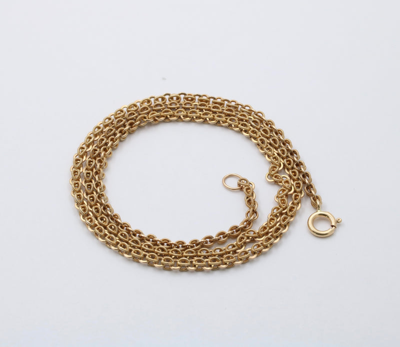 Victorian 14K Gold Open Link Textured Chain, 22 Inch Necklace