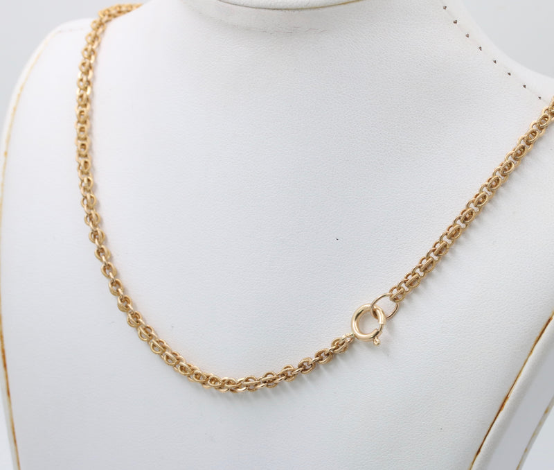 Victorian 14K Gold Open Link Textured Chain, 22 Inch Necklace