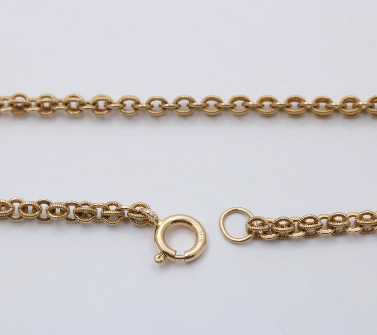 Victorian 14K Gold Open Link Textured Chain, 22 Inch Necklace