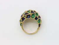 Vintage 1970s Blue and Green Enamel 18K Gold Dome Shaped Statement Ring