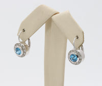 Swiss Blue Topaz Diamond Halo 18K Gold Leverback Earring