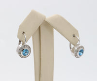 Swiss Blue Topaz Diamond Halo 18K Gold Leverback Earring