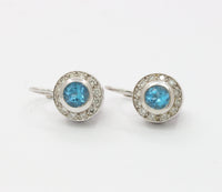 Swiss Blue Topaz Diamond Halo 18K Gold Leverback Earring