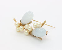 Vintage Ming’s Jade and Pearl 14K Gold Floral Brooch