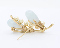 Vintage Ming’s Jade and Pearl 14K Gold Floral Brooch