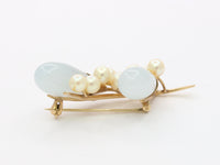 Vintage Ming’s Jade and Pearl 14K Gold Floral Brooch