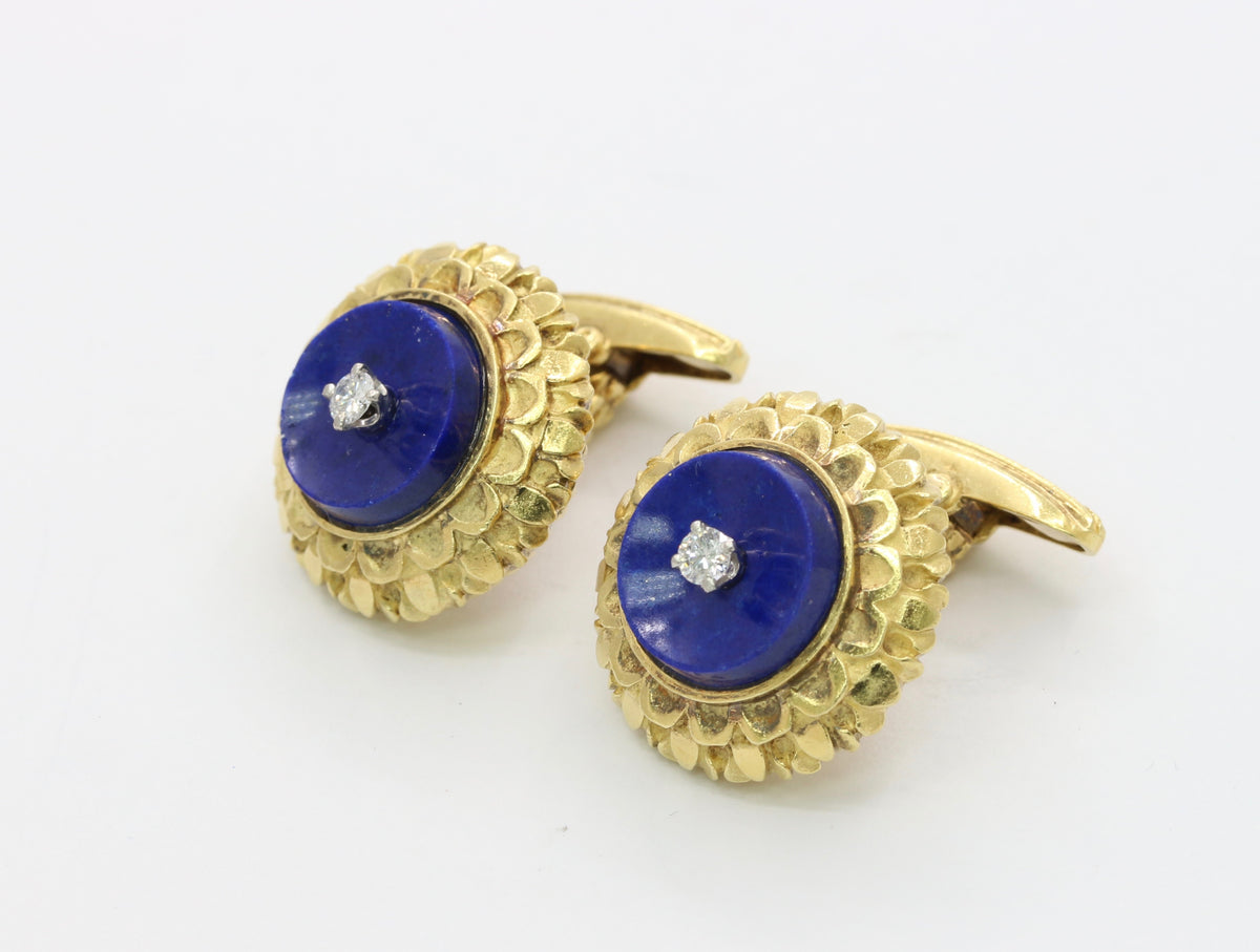 Vintage La Triomphe 18K Gold Diamond and Lapis Lazuli Cufflinks