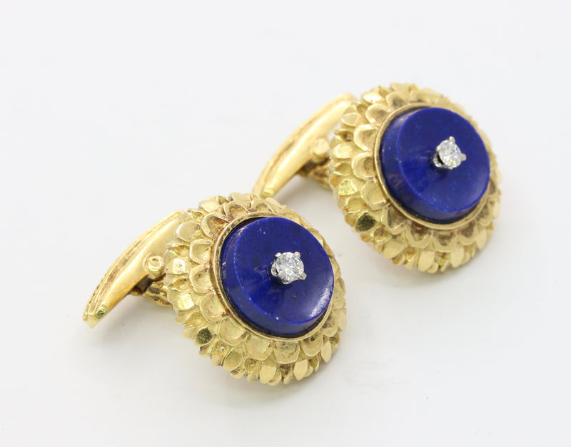 Vintage La Triomphe 18K Gold Diamond and Lapis Lazuli Cufflinks