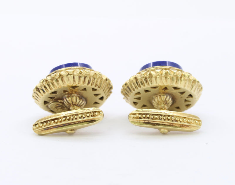 Vintage La Triomphe 18K Gold Diamond and Lapis Lazuli Cufflinks