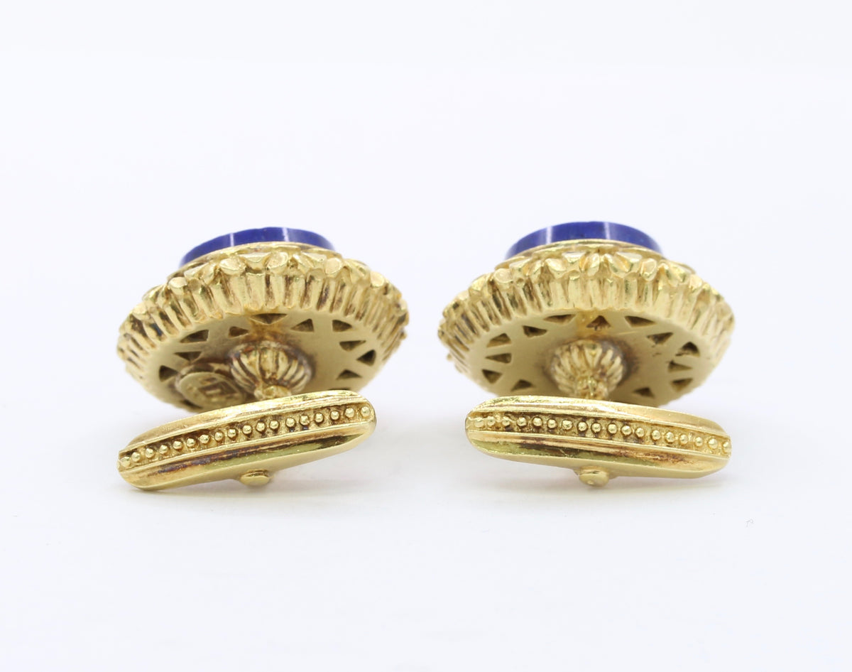 Vintage La Triomphe 18K Gold Diamond and Lapis Lazuli Cufflinks