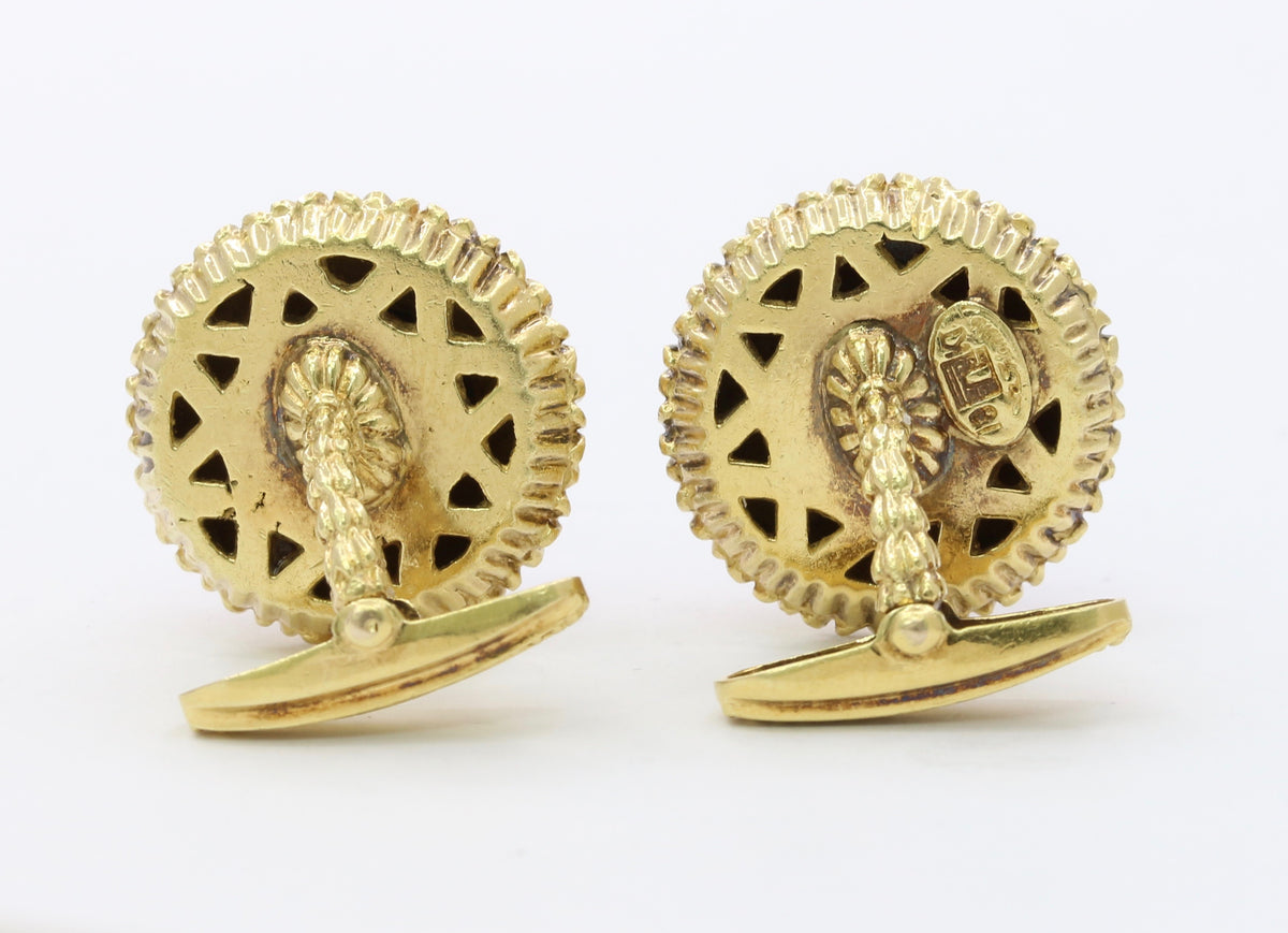 Vintage La Triomphe 18K Gold Diamond and Lapis Lazuli Cufflinks