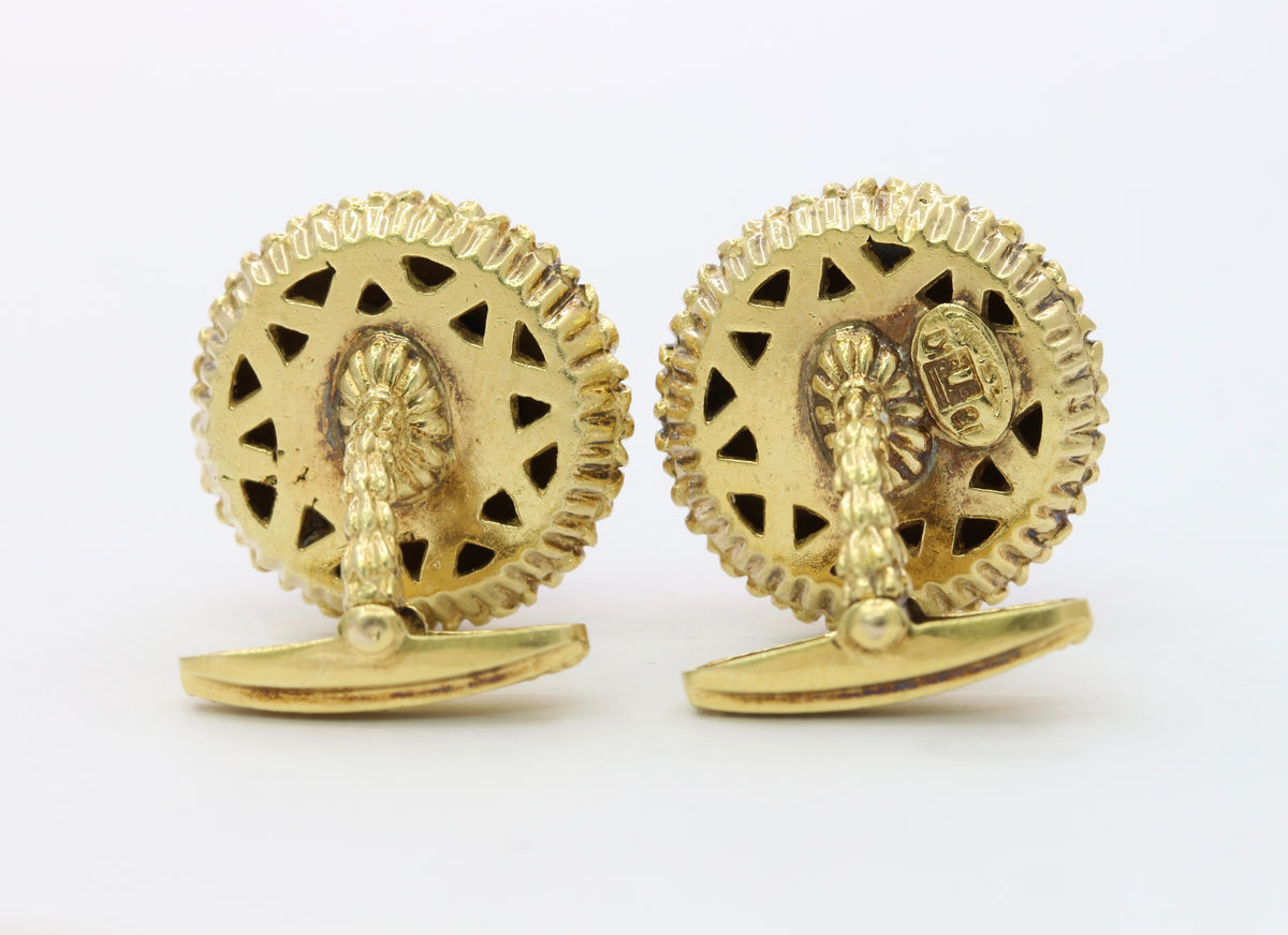 Vintage La Triomphe 18K Gold Diamond and Lapis Lazuli Cufflinks