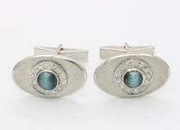 Vintage 14K White Gold Cat’s Eye and Diamond Cufflinks