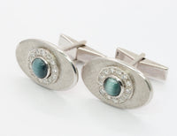 Vintage 14K White Gold Cat’s Eye and Diamond Cufflinks