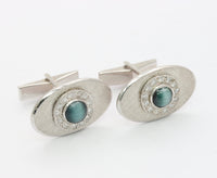 Vintage 14K White Gold Cat’s Eye and Diamond Cufflinks