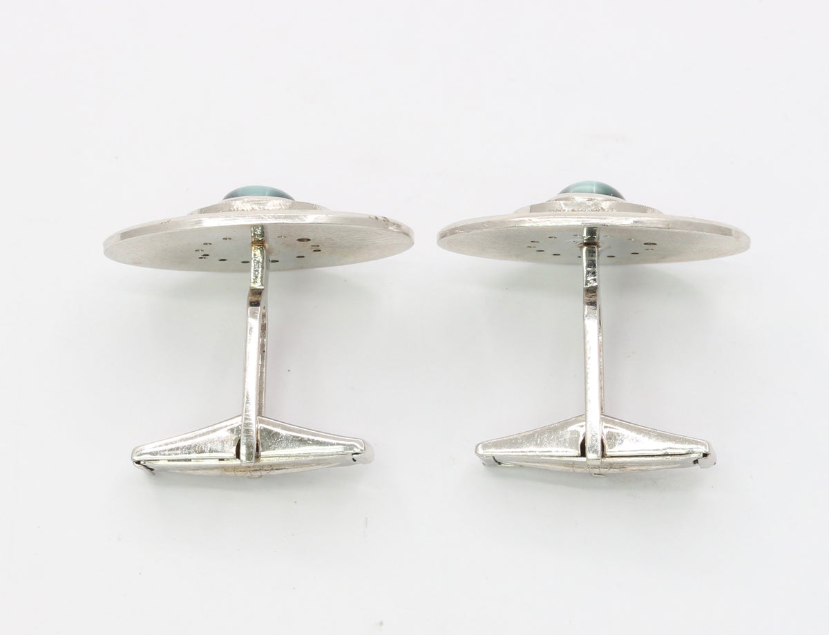 Vintage 14K White Gold Cat’s Eye and Diamond Cufflinks