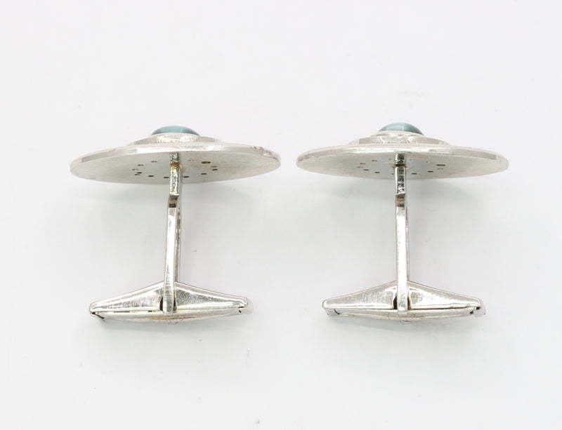 Vintage 14K White Gold Cat’s Eye and Diamond Cufflinks