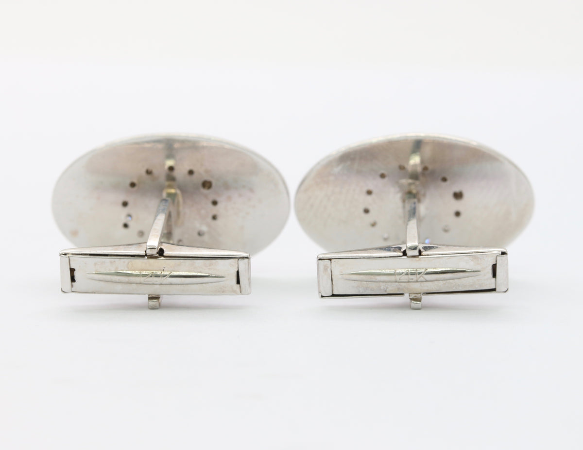 Vintage 14K White Gold Cat’s Eye and Diamond Cufflinks
