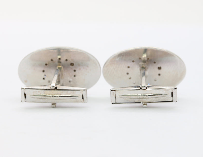 Vintage 14K White Gold Cat’s Eye and Diamond Cufflinks
