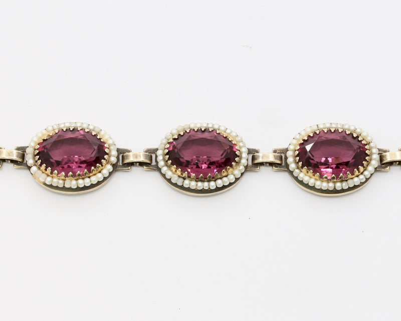 Vintage Danecraft Vermeil Sterling Silver Amethyst Paste and Bead Bracelet
