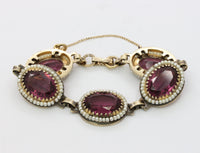 Vintage Danecraft Vermeil Sterling Silver Amethyst Paste and Bead Bracelet