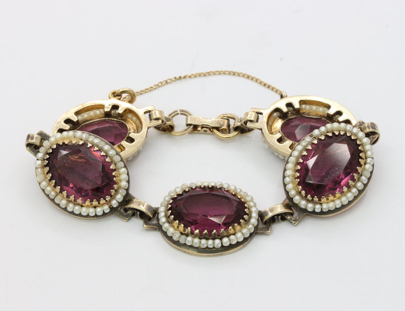 Vintage Danecraft Vermeil Sterling Silver Amethyst Paste and Bead Bracelet