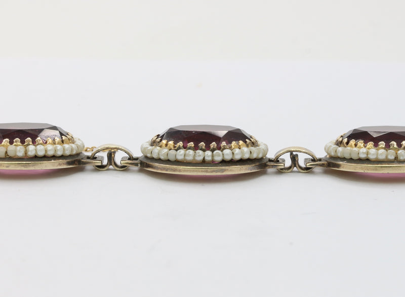 Vintage Danecraft Vermeil Sterling Silver Amethyst Paste and Bead Bracelet