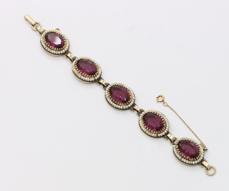Vintage Danecraft Vermeil Sterling Silver Amethyst Paste and Bead Bracelet