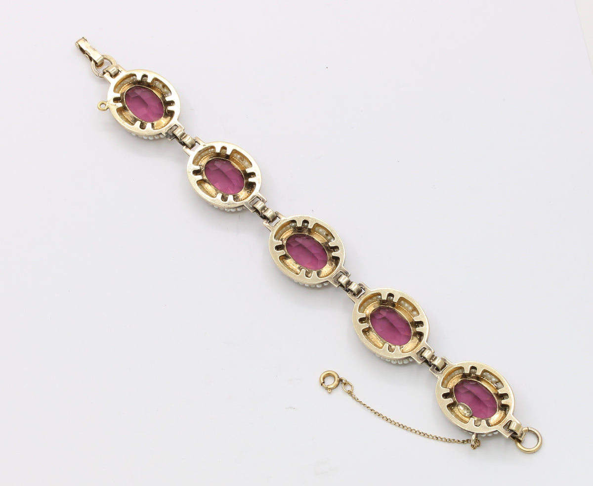 Vintage Danecraft Vermeil Sterling Silver Amethyst Paste and Bead Bracelet