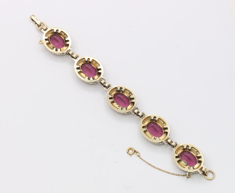 Vintage Danecraft Vermeil Sterling Silver Amethyst Paste and Bead Bracelet